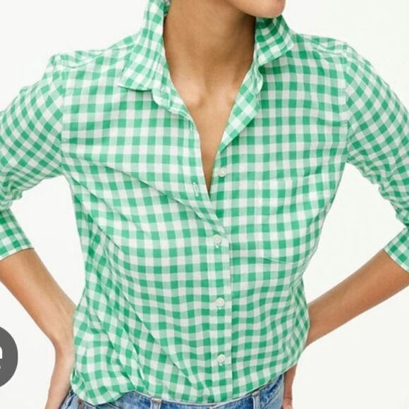 J.Crew Kelley Green and White Checked Shirt - Picture 1 of 9
